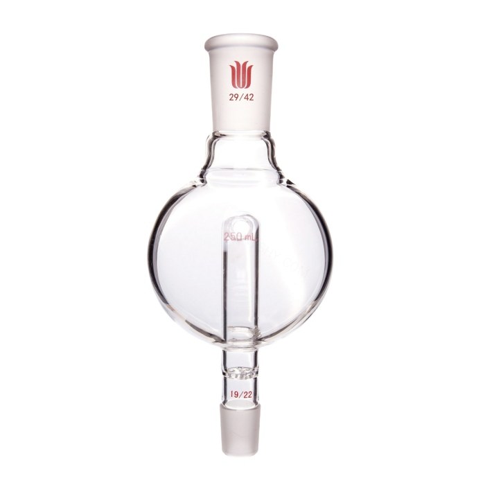 具孔玻璃板防溅球,上磨口:29/42,下磨口:19/22,250ml - 欣维尔