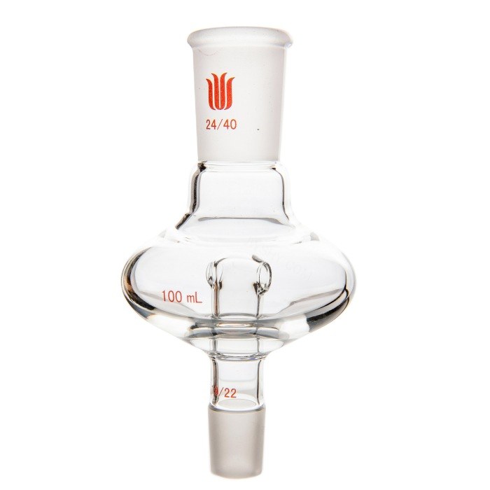 扁形防溅球,上磨口:24/40,下磨口:19/22,100ml - 欣维尔