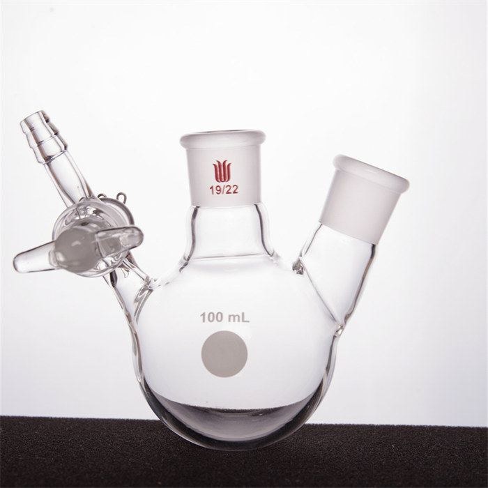 玻璃节门两口反应瓶,容量:100ml,主口:19/22,侧口:14/20 - MANSWARE