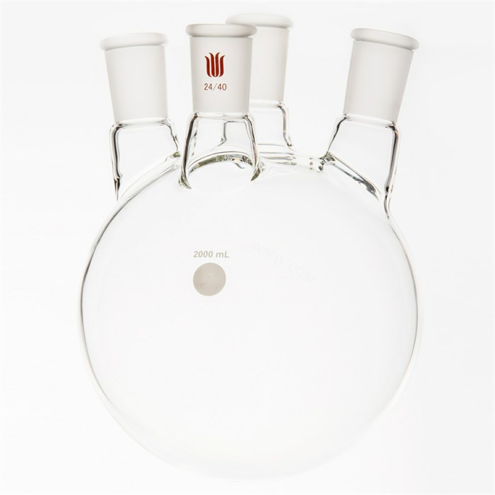 小角度四口圆底球瓶,中间磨口:45/50,侧口和前口:24/40,5000ml - 欣维尔
