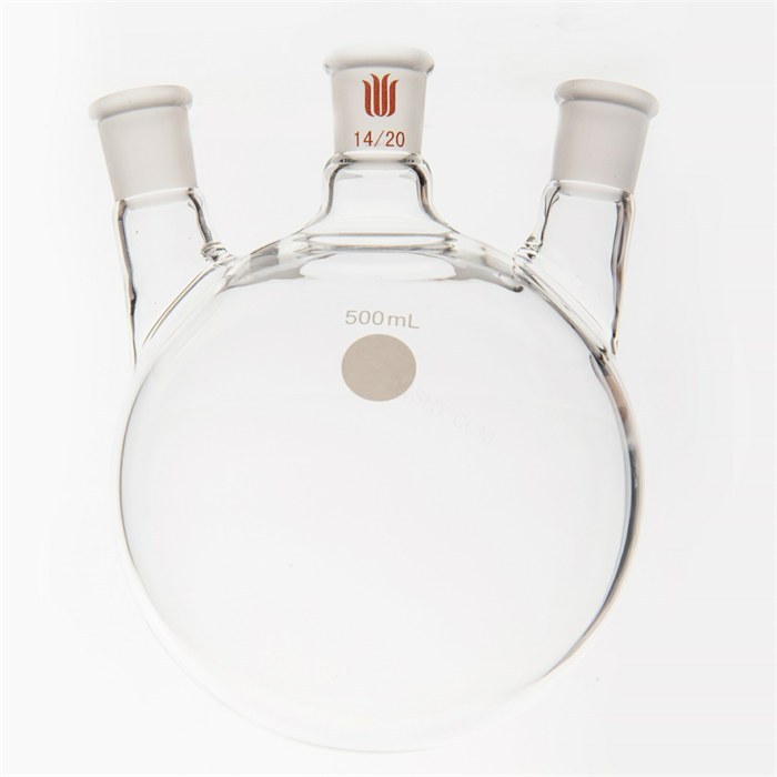 小角度三口球瓶,厚壁高强度,中间磨口14/20,侧磨口:14/20,500ml - 欣维尔