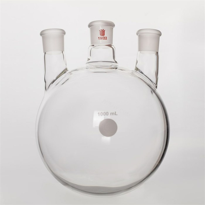 直三口球瓶,厚壁高强度,中间磨口:19/22,侧磨口:19/22,1000ml - 欣维尔