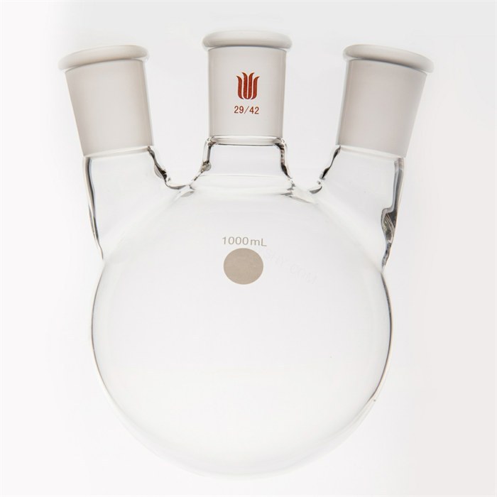 小角度三口球瓶,厚壁高强度,中间磨口:29/42,侧磨口:29/42,1000ml - 欣维尔