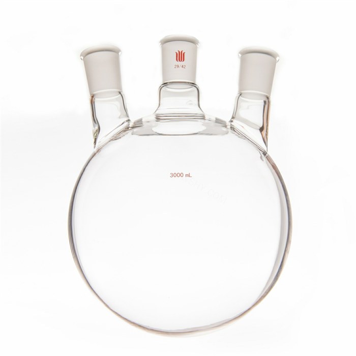小角度三口球瓶,厚壁高强度,中间磨口:29/42,侧磨口:29/42,3000ml - 欣维尔
