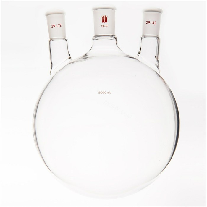 小角度三口球瓶,厚壁高强度,中间磨口:29/42,侧磨口:29/42,5000ml - 欣维尔