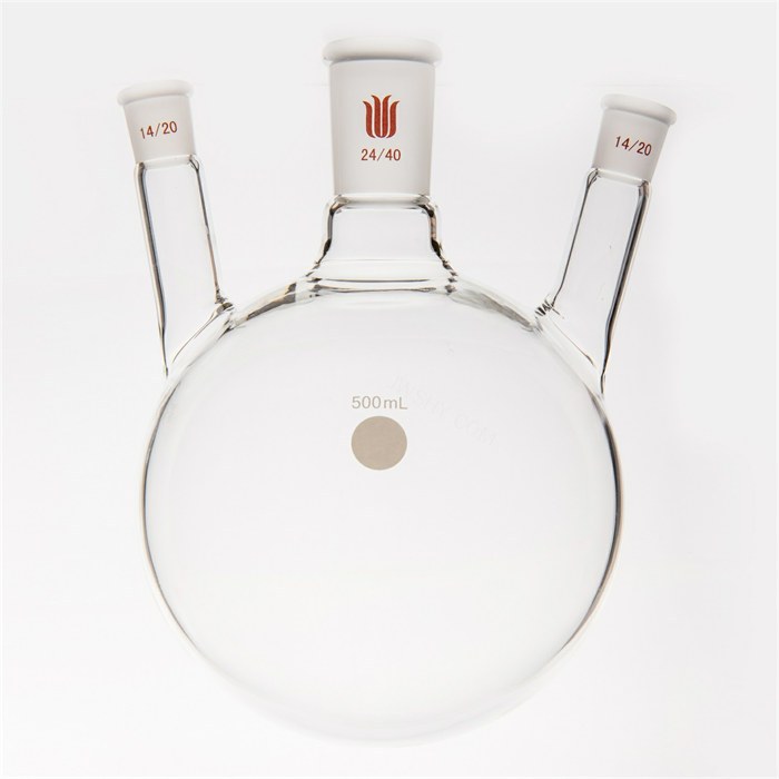 小角度三口球瓶,厚壁高强度,中间磨口:24/40,侧磨口:14/20,1000ml - 欣维尔