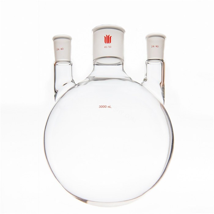 小角度三口球瓶,厚壁高强度,中间磨口:45/50,侧磨口:24/40,3000ml - 欣维尔