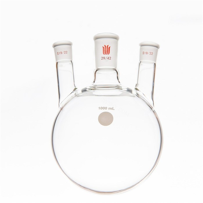 小角度三口球瓶,厚壁高强度,中间磨口:29/42,侧磨口:19/22,1000ml - 欣维尔