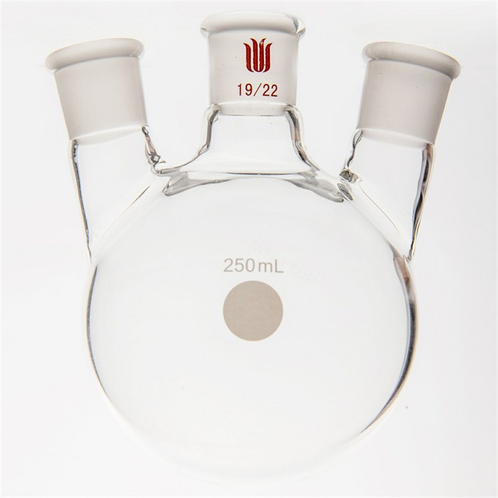 小角度三口球瓶,厚壁高强度,中间磨口19/22,侧磨口:19/22,250ml - 欣维尔