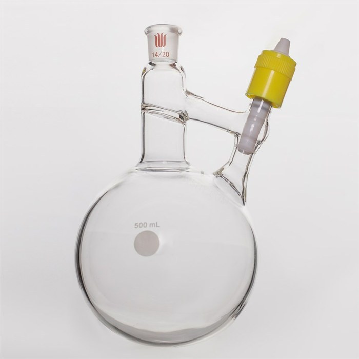 溶剂存储转移球瓶,磨口:14/20,500ml,新型8mm高真空阀 - 欣维尔