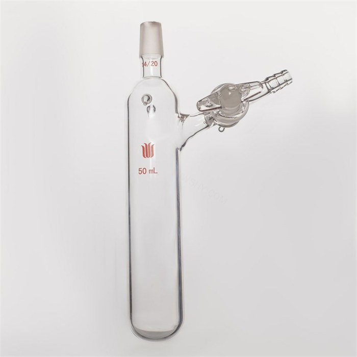反应管,带挂钩 外磨口14/20,玻璃节门,50ml - MANSWARE