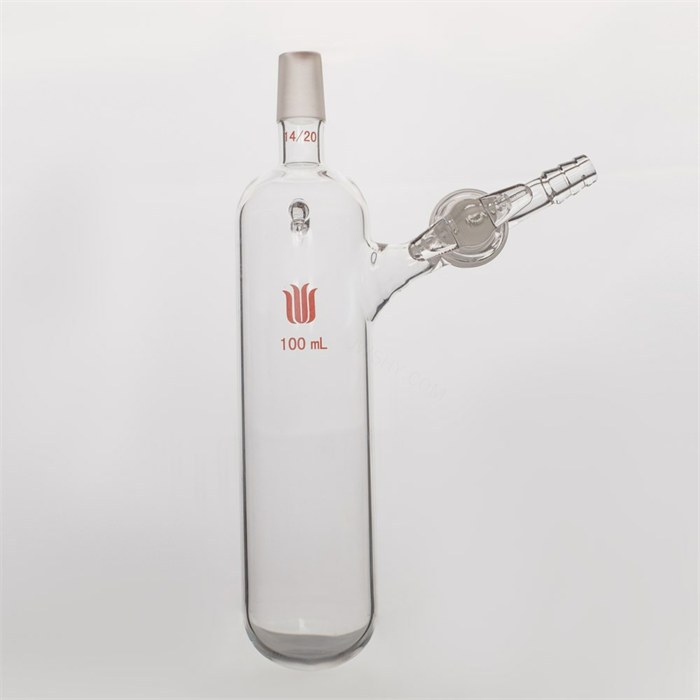 反应管,带挂钩 外磨口14/20,玻璃节门,100ml
