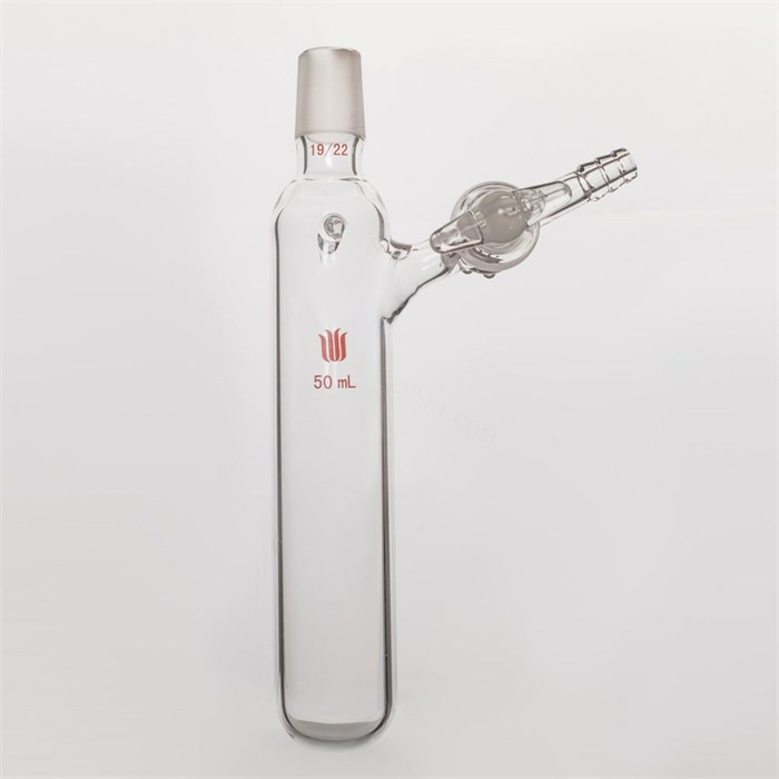 反应管,带挂钩 外磨口19/22,玻璃节门,50ml - MANSWARE