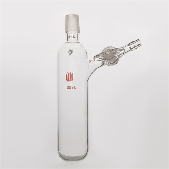 反应管,带挂钩 外磨口19/22,玻璃节门,100ml - 欣维尔