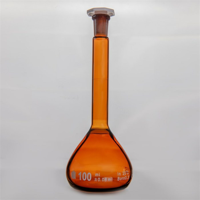 12/21口 100ML棕色玻璃容量瓶，标配塑料塞，带个体检测证书，2支/盒 - 欣维尔