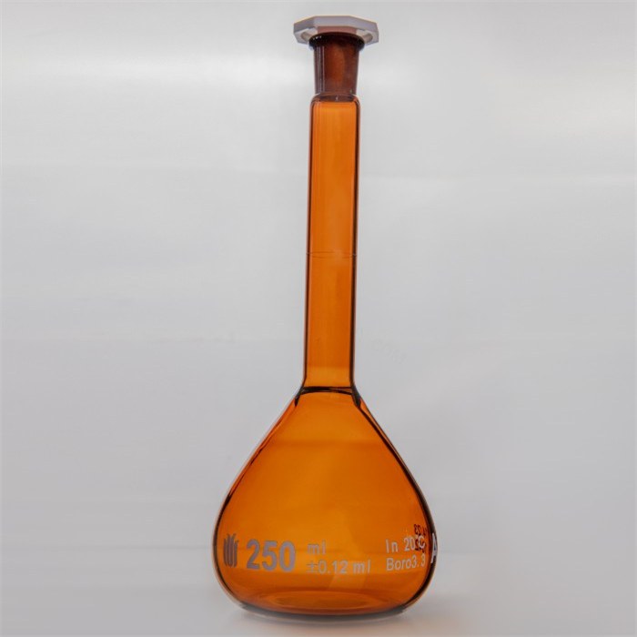 14/23口 250ML棕色玻璃容量瓶，标配塑料塞，带个体检测证书，2支/盒 - 欣维尔