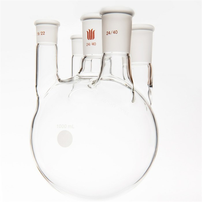 直五口圆底瓶,容量1000ml,主口24/40,边口19/22,边口14/20 - 欣维尔
