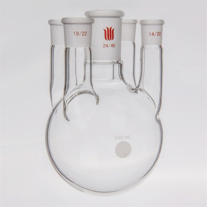 直五口圆底瓶,容量500ml,主口24/40,边口19/22,边口14/20 - 欣维尔