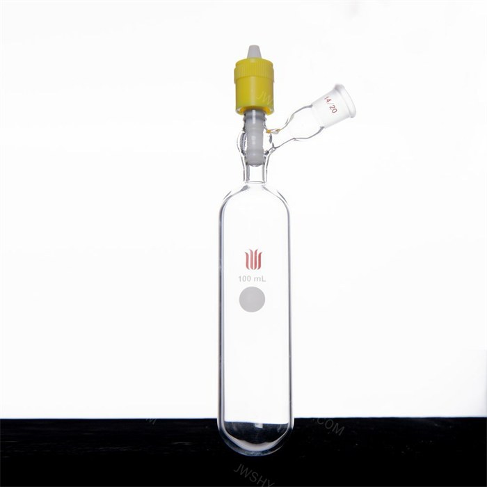 新型高真空阀溶剂存储瓶，容量：100mL，侧口：14/20 - 欣维尔