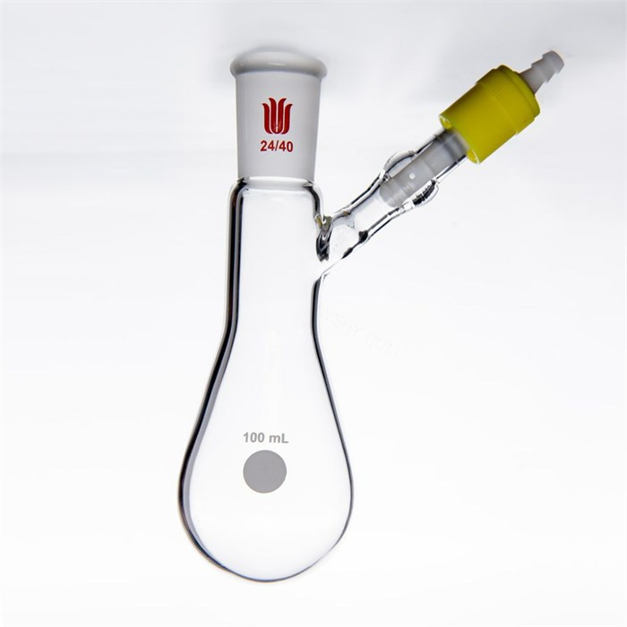 反应茄瓶,磨口:24/40,100ml,带通气孔高真空阀 - 欣维尔