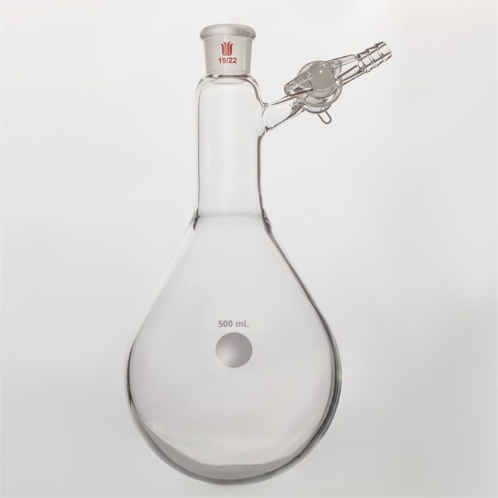 反应茄瓶,磨口:19/22,500ml,玻璃节门 - 欣维尔