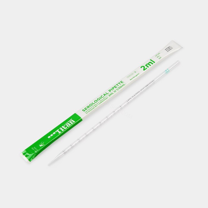 一次性移液管 2ml 刻度1/50 绿色环 灭菌 一体成型 塑塑独立包装 无滤芯