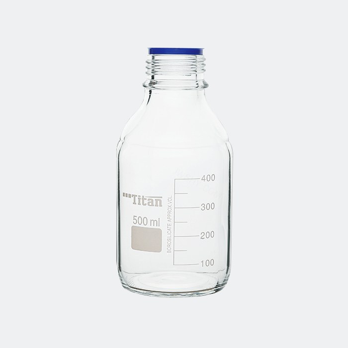 透明蓝盖试剂瓶 GL45 高硼硅 500mL 不带盖 带倾倒环 底径&times;瓶高（mm）：85&times;175