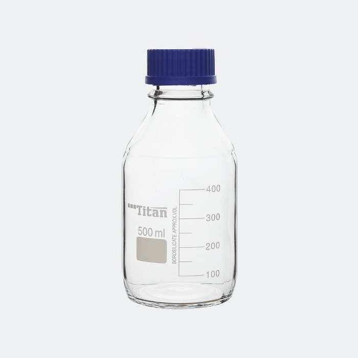 透明蓝盖试剂瓶 GL45 高硼硅 500mL 底径&times;瓶高（mm）：85&times;175