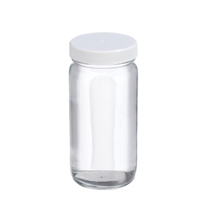 AC圆形瓶 钠钙玻璃 250ml 无色透明 带白色聚丙烯盖 聚乙烯瓶盖垫 58-400