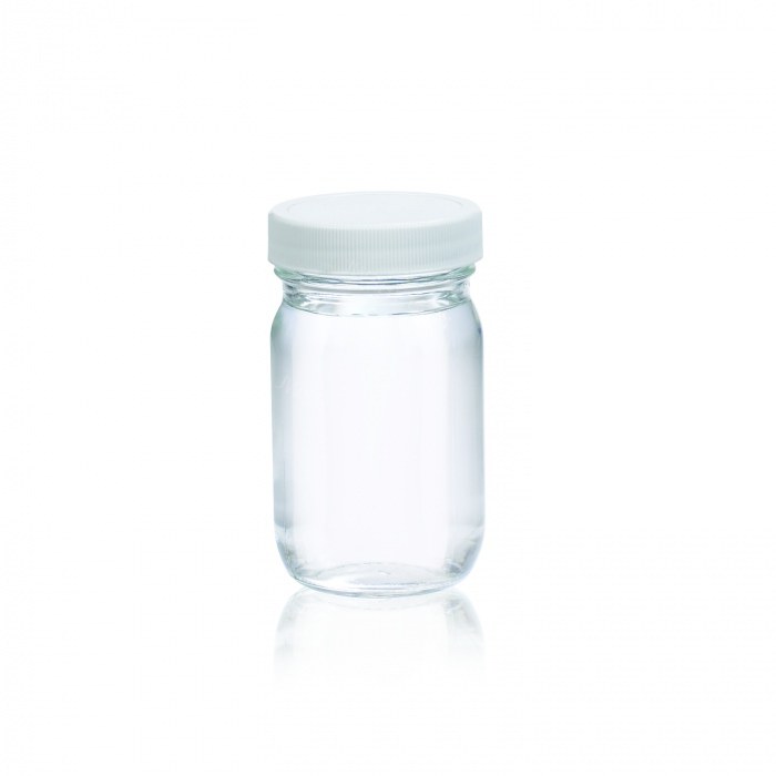 标准广口瓶 钠钙玻璃 125ml 无色透明 带白色聚丙烯盖 PTFE表面的聚乙烯垫 48-400
