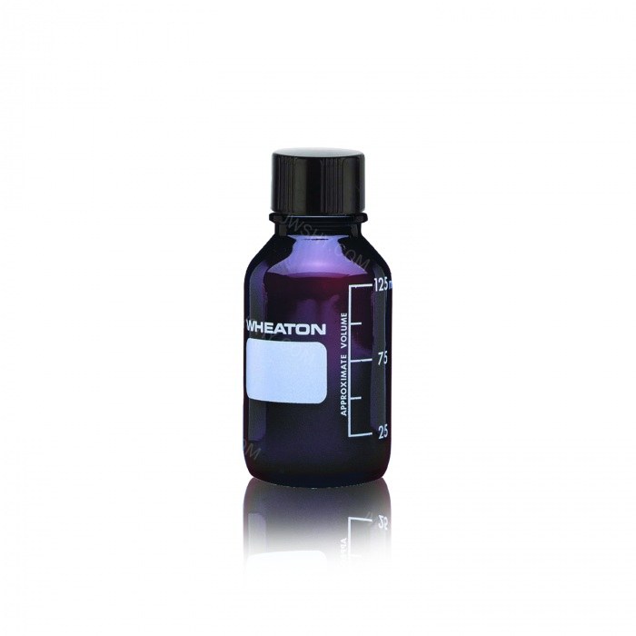 带刻度培养基瓶 硼硅玻璃 125ml 棕色 带PTFE橡胶塞的酚醛树脂盖（可高压灭菌）33-430