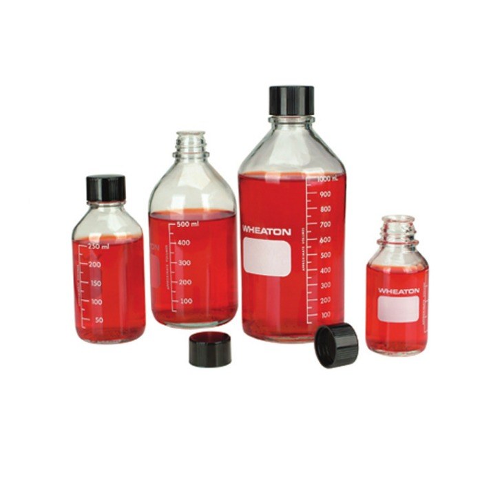 带刻度培养基瓶 硼硅玻璃 500ml 无色透明 带聚乙烯垫的酚醛树脂盖 33-430