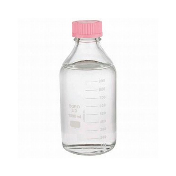 带刻度培养基瓶身 硼硅玻璃 1000ml 带倾倒环 带粉色聚丙烯盖 45mm