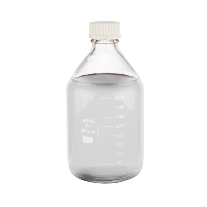 带刻度培养基瓶身 硼硅玻璃 2000ml 带倾倒环 带白色聚丙烯盖 45mm