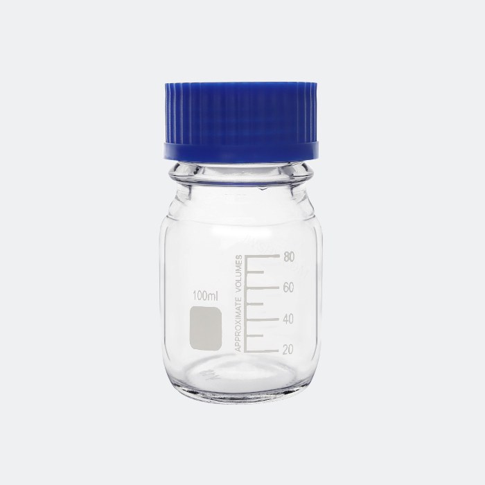 透明蓝盖试剂瓶 GL45 100mL 底径&times;全高（mm）：56&times;100