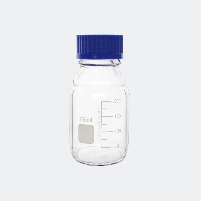 透明蓝盖试剂瓶 GL45 250mL 底径&times;全高（mm）：70&times;138