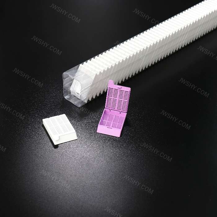 光敏包埋盒, 45&deg;书写面, 带拆装式盖子, 条形孔, 适用于组织学样本, P.O.M.材质, 白色. 底、盖分…