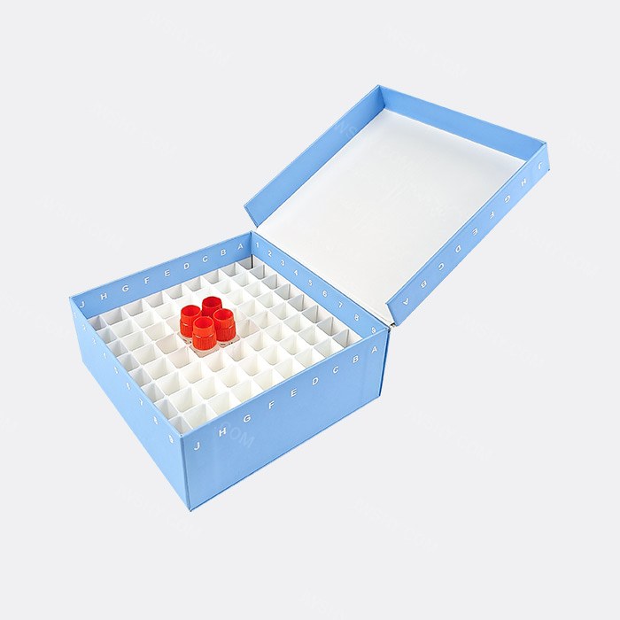 纸质连盖冻存盒 PP堵料格挡 2英寸 蓝色 耐受温度范围：-196℃到121℃ 尺寸133&times;133&time…
