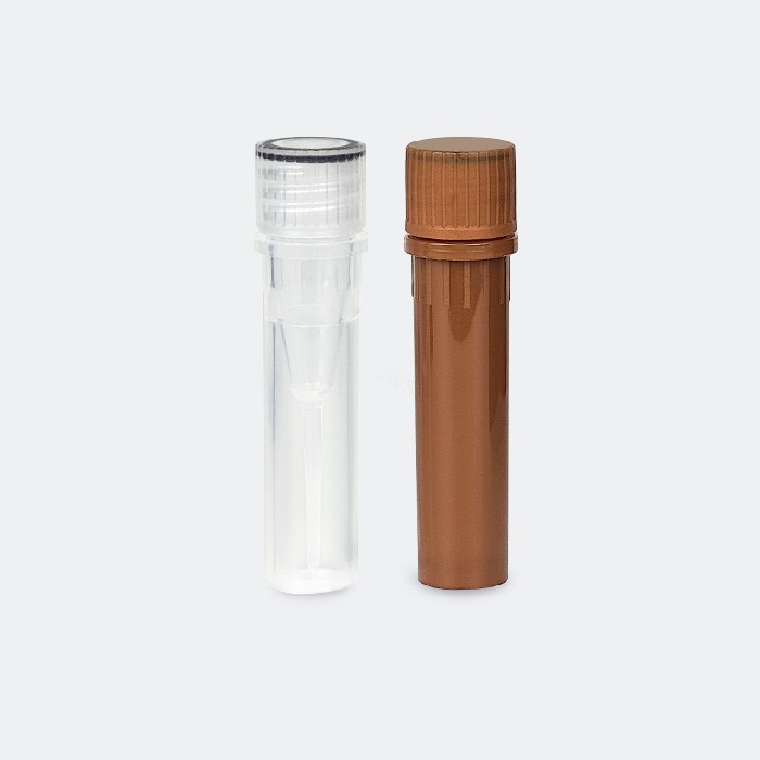 高位盖螺口管 0.5ml 避光棕色 管盖组装 耐受温度：-86℃到121℃ 无酶 无菌