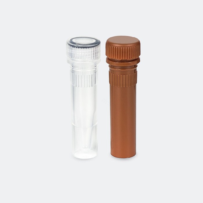 低位盖螺口管 1.5ml 透明色 管盖组装 耐受温度：-86℃到121℃ 无酶 无菌
