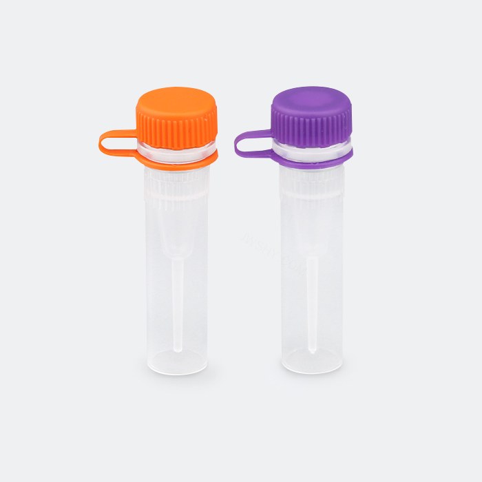 低位盖螺口管 0.5ml 实白色 带环 管盖组装 耐受温度：-86℃到121℃ 无酶 无菌