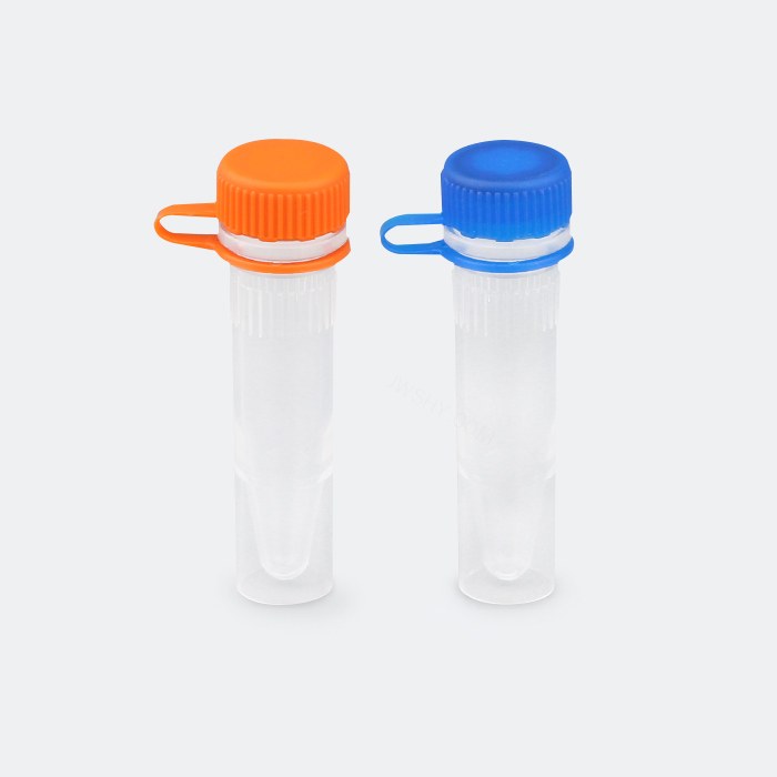 低位盖螺口管 1.5ml 实橙色 带环 管盖组装 耐受温度：-86℃到121℃ 无酶 无菌