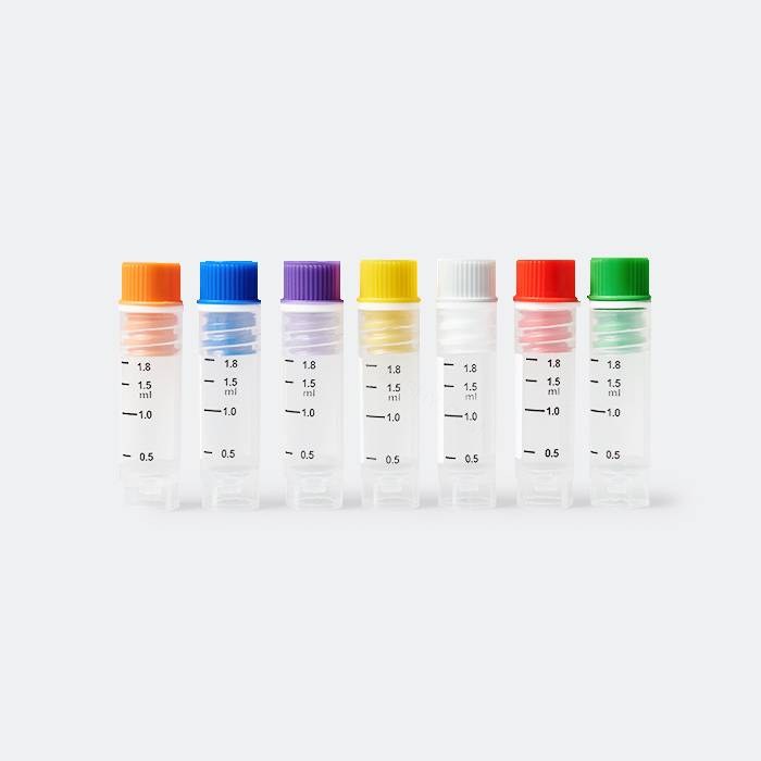 内旋冻存管 2ml 蓝色盖 可放超低温冰箱 双色印刷 耐受温度：-196℃到121℃ 无酶 无菌
