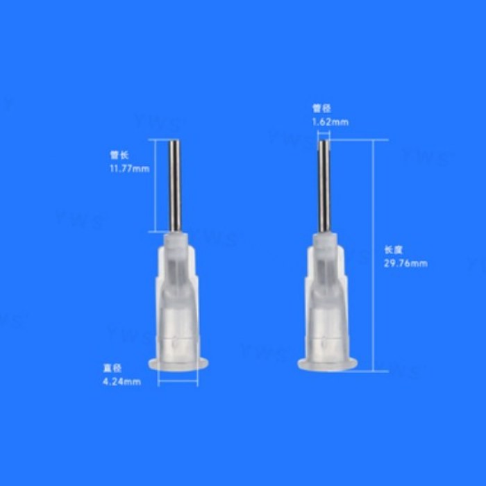 卡口平头塑钢针头 管长11.77mm 管径1.62mm 总长29.76mm 透明色 - YWS