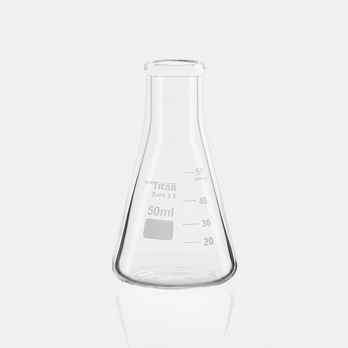 直口三角烧瓶50mL 颈外径&times;瓶外径&times;高度：22&times;51&times;85mm