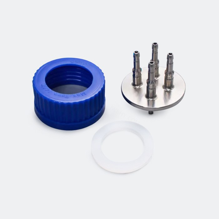 GL45补料瓶盖 PP材质 含硅胶O型垫圈及四通304转接头 小号 内径2mm 适配硅胶管内径3mm