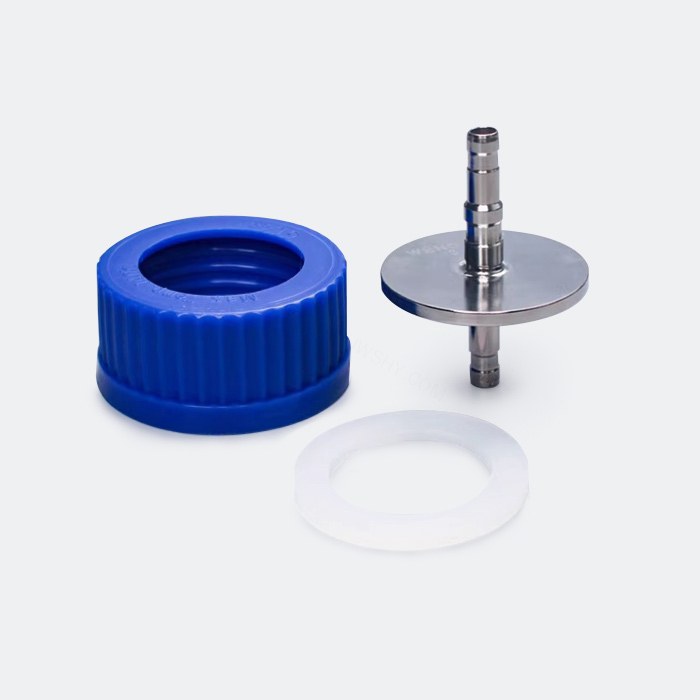 GL45补料瓶盖 PP材质 含硅胶O型垫圈及单通304转接头 中号 内径4mm 适配硅胶管内径5mm