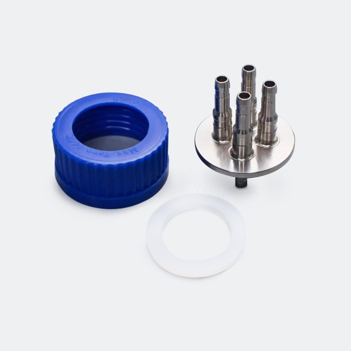 GL45补料瓶盖 PP材质 含硅胶O型垫圈及四通304转接头 中号 内径4mm 适配硅胶管内径5mm