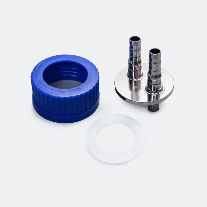 GL45补料瓶盖 PP材质 含硅胶O型垫圈及双通304转接头 大号 内径6mm 适配硅胶管内径7mm