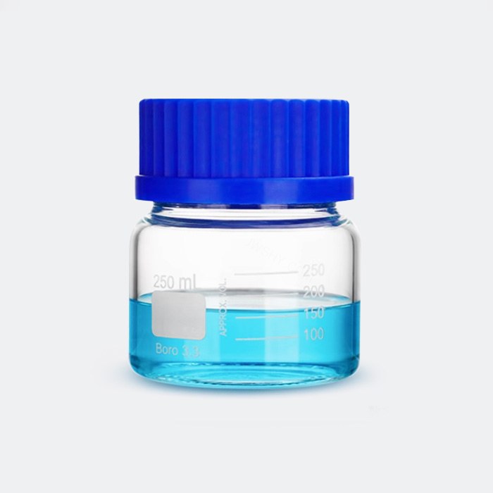 透明宽口蓝盖试剂瓶 GL80 高硼硅 250mL 底径&times;全高（mm）：95&times;105